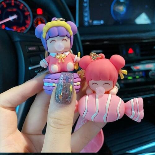 Cartoon Bubble Dessert Girl Key Chain Trend Car Resin Keychain Pendant Cute Doll Bag Keyfob Ornament for Women Girl Kids