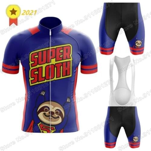 2021 Men Super Sloth Cycling Jersey Set Summer Bicycle Clothing Road Bike Shirts Suit Bicycle Bib Shorts MTB Ropa Maillot