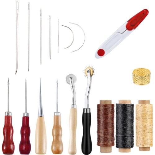 LNDZ Professional Leather Craft Tools Kit Stitching Punch Carving Work Groover Set DIY Tool Set Leathercraft Accessories