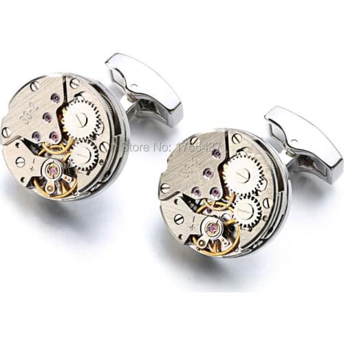 Non-Functional Watch Movement Cufflinks stainless steel Steampunk Gear Watch Mechanism Cuff links for Mens cuffs Relojes gemelos