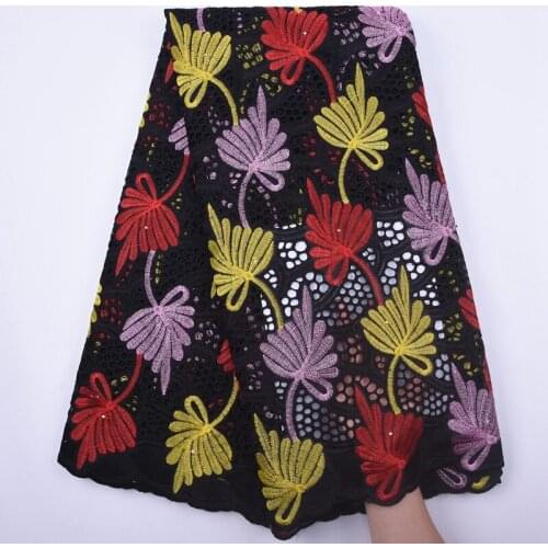 Black Lace 2020 High Quality African Dry Lace Fabric Nigerian Cotton Embroidery Lace French Swiss Voile Lace Fabric 5Yards S1854
