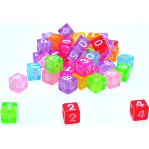 New Acrylic Cube Number Beads Mix 0-9 7*7mm Colorful Plastic Square Pearl Jewelry Spacer Beads fit DIY Bracelet 1800pcs