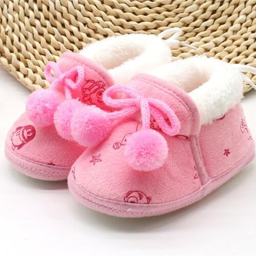 Newborn Baby Shoes Fall Winter Bow Non-slip Soft Soled Shoes Plus Velvet Thickened Toddler Shoes Kids Cotton Shoes for 0-2T