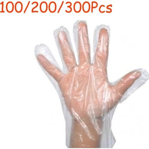 100/200/300Pcs Disposable Food Gloves Transparent Anti-oil Service Cleaning HDPE Film Gloves Anti-stick Anti-skid Kitchen Tools