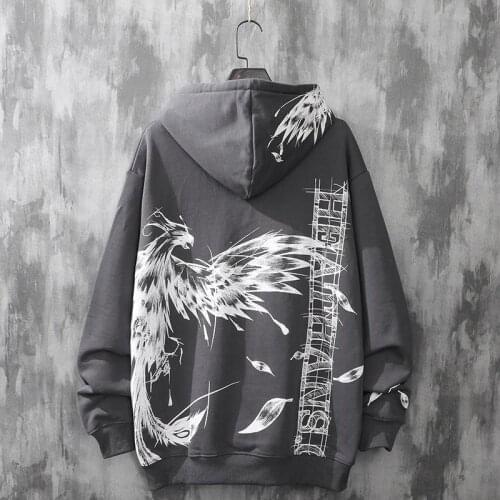 Autumn and Winter Printed Wings Hooded Men Plus Down Feathers Ins Trend Hooded Pullover Sweatshirt Wild Couple Hoodies Men