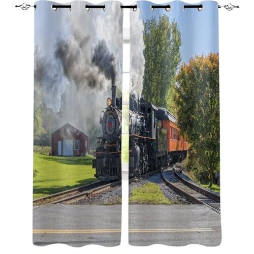 Steam Train Smoke Landscape Retro Curtains Bedroom Living Room Kitchen Computer Room Home Decoration for Children Kids Gifts