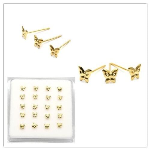925 sterling silver nose studs butterfly earrings plated gold women body piercing jewelry 20pcs/set