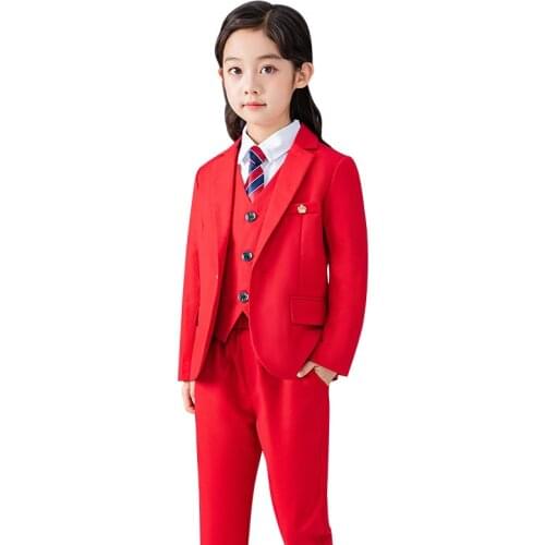 Girls Wedding Suit Kids Formal Jacket + Pant 2pcs Clothing Set Teenagers Children Brand Plaid Prom Performance Costume Blazer