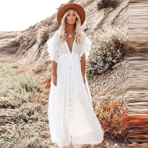 Newwomens pregnancy solid color tunic robe coverdressV-neckhollowlong beachwearladies waist rope pregnantwomensunscreenclothing