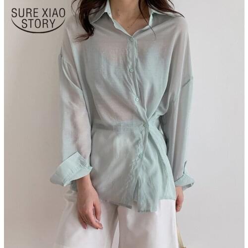 Simple Loose Sun-Proof Clothing Shirt Female 2020 Summer New Korean Style All-match Thin Long-Sleeve Blouse Summer Tops 10006