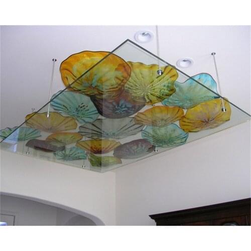 Modern Murano Flower Glass Plates Ceiling Lights Art Hanging Plates in Cluster Hotel Lobby