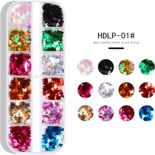 Nail Art Sticker Decoration Sequin Laser Glitter Fall Leaf And Butterfly Design Holiday For Makeup