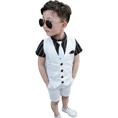 Wedding Suit For Boys Gentleman Kids Vest Short Shirt Formal Prom Dance Dress Flower Boys Birthday Party Children Clothing Set