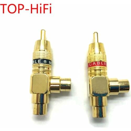TOP-HiFi Free shipping 2 pieces Gold Plated RCA 1 Male to 2 Female Adapter AV Video Audio T Plug 3Way RCA Audio Connector