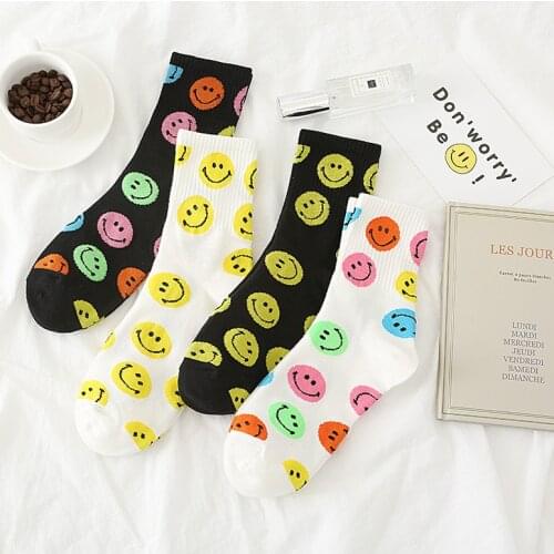 Wonmens Socks Dreamlikelin Smiley Print Cute Socks Korea Fashion Spring Autumn Cotton Kawaii Smile Face Socks