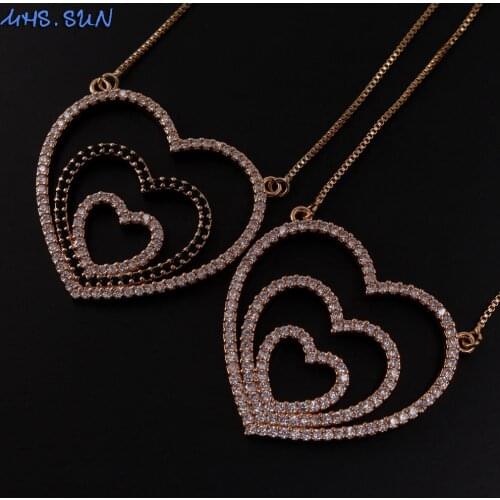 MHS.SUN Fashion Women Heart AAA Zircon Pendant Necklace Luxury Chain Necklace Charm Jewelry For Female Gift 1Pcs