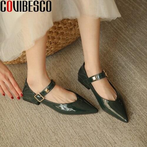 COVIBESCO Fashion Concise Women Pumps Pointed Toe Casual Office Lady Low Heels Rivets Buckle Mary Janes 2021 Spring Shoes Woman