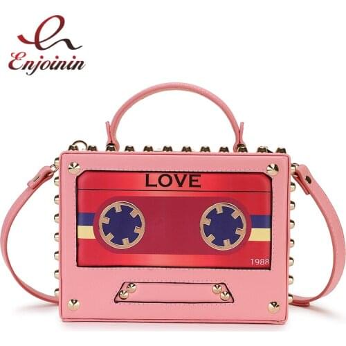 Fashion Rivet Tape Design Box Style Women Casual Handbag Shoulder Bag Purse Crossbody Mini Messenger Bag Female Bolsa Totes Flap