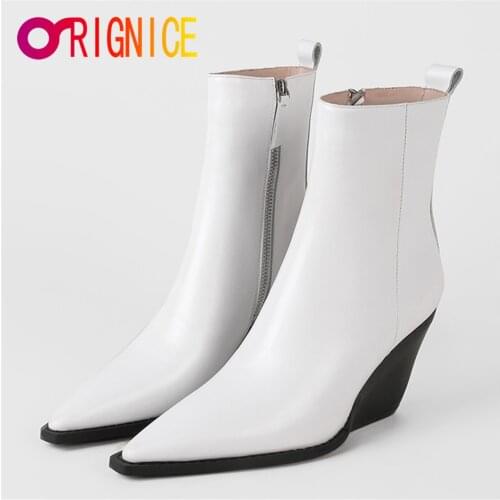 Orignice Pointed Toe Woman New 2021 Autumn Winter Newest Genuine Leather Fashion Ankle Boots Concise Design Prom Party Shoes