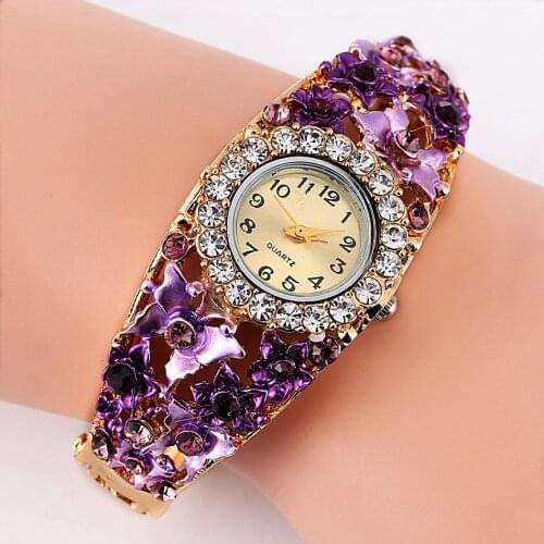 Womens Watches Stainless Steel Rhinestone Quartz Watch Women Fashion Flower Vintage Bangle Elegant Wristwatch zegarek damski