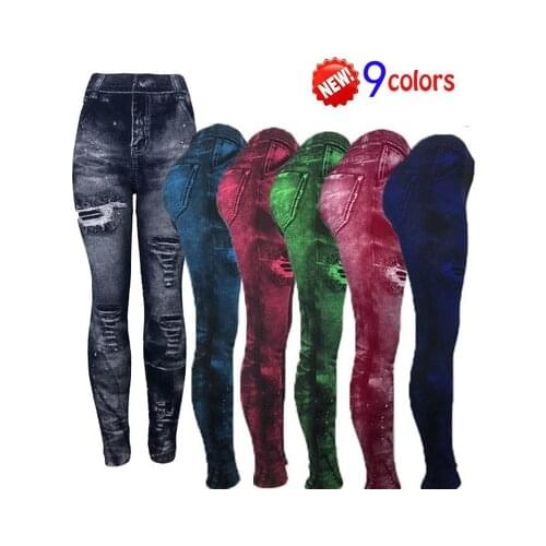 Plus Size Leggings For Women Faux Jeans Bodycon Stretch Capris Leggin High Waist Pants