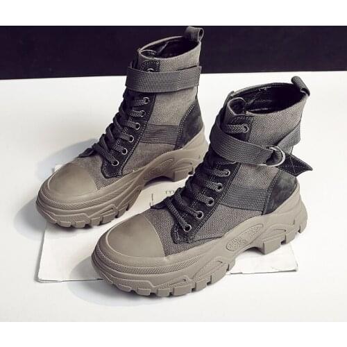 2019 New Quality Women Casual Boots Shoes Fashion Anti-slip Platform Boots Shoes Wear-resistant Ladies Outdoor Flat Shoes U7-61
