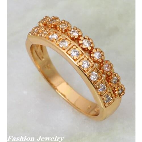 Wholesale & Retail White Cubic Zirconia womens rings fashion jewelry yellow Gold size 5.5 6.5 AR280