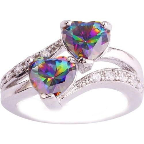 Double Heart Rainbow Lady Ring Wedding Ring Ladies Accessories Engagement Jewelry Tricolor Classic Simple Holiday Gift