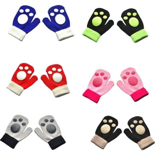 1 Pair Childrens Winter Knitted Glove Girl Boy Stretchy Warm Full Fingers Gloves Children Candy Color Cute and Small