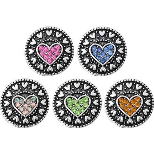 10pcs/lot 2018 New Round Snap Button Jewelry Rhinestone Love Heart Snaps Fit 18mm Snap Buttons Bracelet Bangles for Women Lover