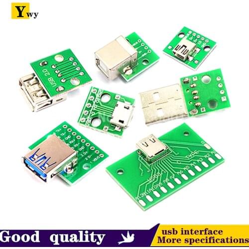 5pcs Micro Mini USB USB A Male USB 2.0 3.0 A Female USB B Connector Interface to 2.54mm DIP PCB Converter Adapter Breakout Board
