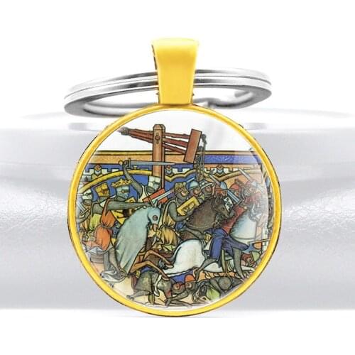 Antique knights Templar 13th Century Design Glass Cabochon Metal Key Chain Charm Men Women Key Ring Jewelry Gifts Keychains