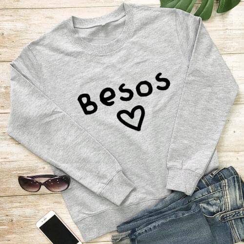 Besos Heart Love 100%Cotton Printed Womens Sweatshirts Valentines Day Casual O-Neck Pullovers Long Sleeve Tops Gift For Her