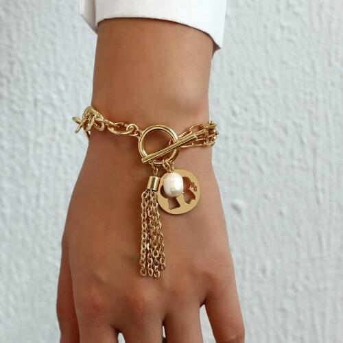 ALLYES Gold Color Metal Hollow Human Shape Charm Bracelets for Women Chain Tassels Bracelet Party Couple Jewelry Gifts