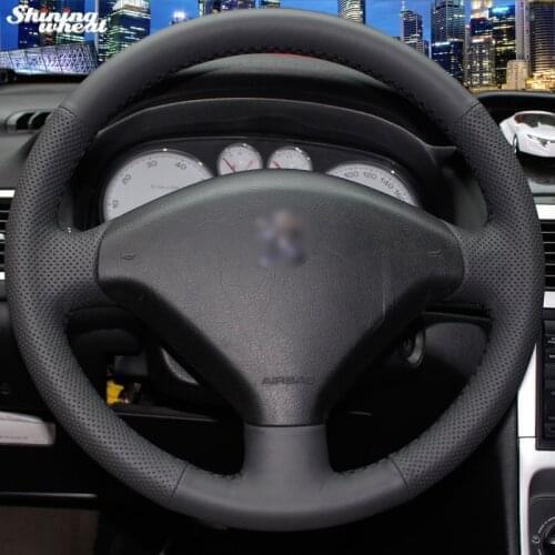 Shining wheat Hand-stitched Black Leather Steering Wheel Cover for Peugeot 307 Car