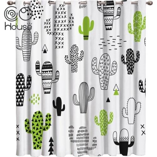 CoCoHouse Cute Graffiti Green Cactus Window Treatments Curtains Valance Window Blinds Kitchen Floral Drapes Decor
