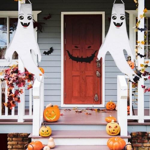 Halloween Decor Ghost Windsock Halloween Hanging Windsock Spooky Ghost Flag Wind Streamer For Outdoor Yard Garden Decoration