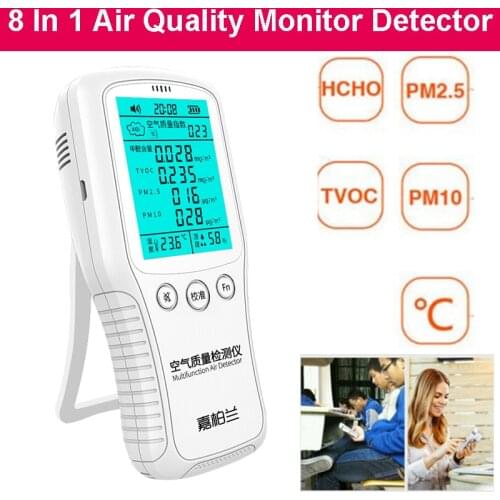 Estore 8 In1 Air Quality Detector,Digital PM10 PM2.5 Formaldehyde HCHO TVOC TEMP Monitor Air Analyzers