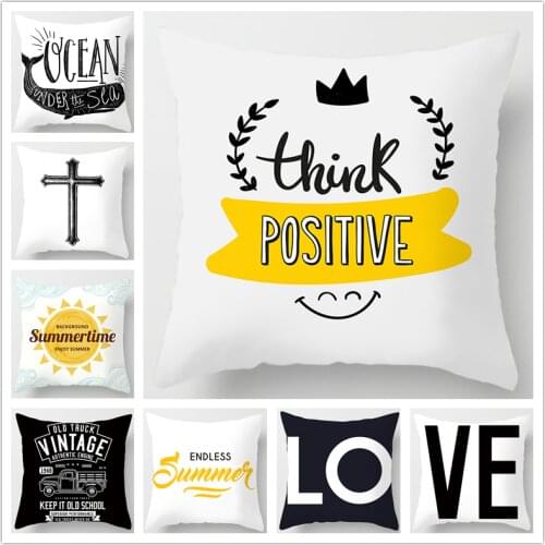 Home Decorative Black Letters Pillow Cushion Cover Digital Printing 100% Polyester Sofa Car Seat Throw Pillows 45x45cm