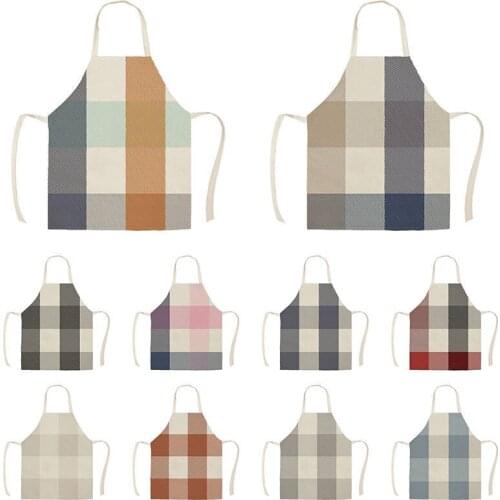 Farmhouse Buffalo Check Kitchen Aprons for Woman Man Home Cooking Baking Shop Cleaning Cotton Linen Apron WQ1730