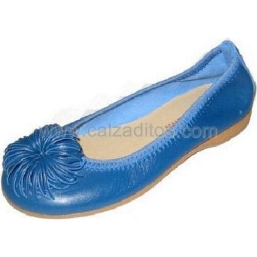 Andanines Pompom leather ballet pumps in blue