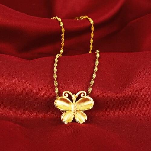KOREAN FASHION 14K GOLD NECKLACE ELEGANT WOMENS WEDDING JEWELRY SIMPLE BUTTERFLY PENDANT NECKLACE NO CHAIN LUCKY GOLD JEWELRY