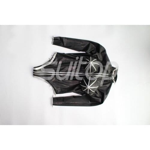 Latex bodysuits wtih bust inflatable with back to crotch zip in black and silver color