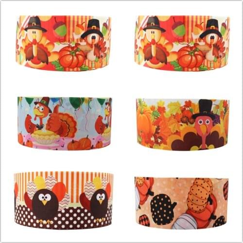 Q&N ribbon 50Yards 16mm-75mm Thanksgiving turkey Grosgrain/FOE Ribbons for DIY Bow Craft Wedding Christmas Party Decoration