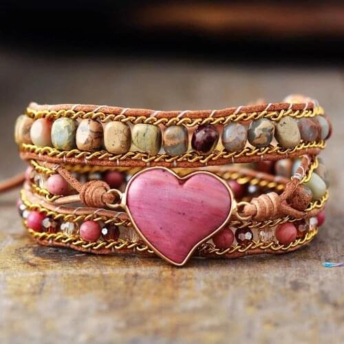Red Stripe Stone Love Hand Woven Multi-layer Leather Bracelet Bohemia Lovers' String Sexy Womens Bracelet Gift Love Bracelet