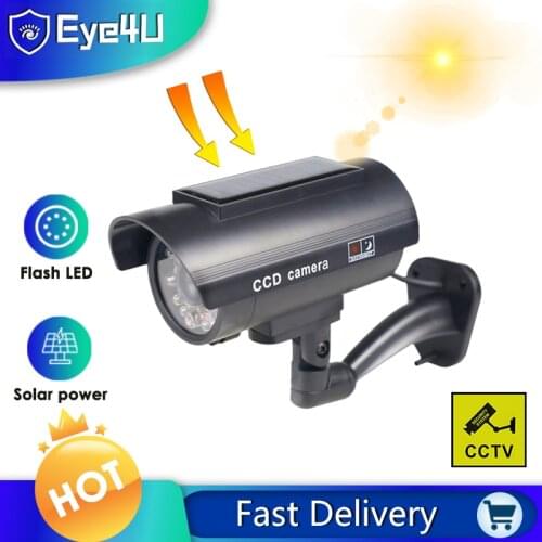 Fake Camera Solar Power Outdoor Simulation Dummy Camera Waterproof Security CCTV Surveillance Bullet With Flashing LED Light