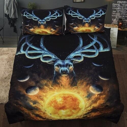 3D Animal Printed Bedding Sets，Deer Watching The Sun Printing Duvet Cover With Pillowcase 3pcs
