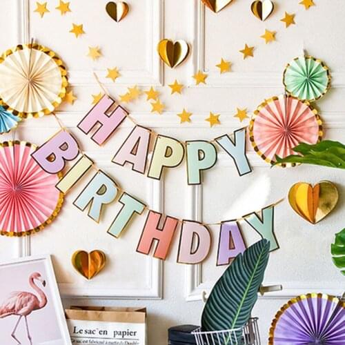 Happy Birthday Banner Candy Macaron Pastel Garland Bunting Boy Girl Rainbow Kid 1st Birthday Party Decorations Baby Shower Decor