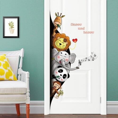 Animal Smiley Elephant Wall Decor Sticker On The Door Cute Panda Waterproof Peel&Stick Wallpaper Vinyl Removable Mural Girl Gift