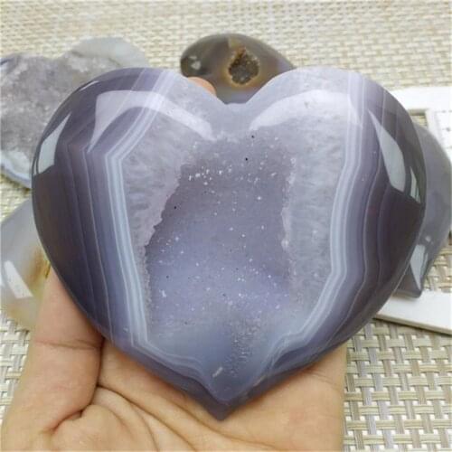 Natural quartz agate geode heart shaped crystals healing stone for home decoration